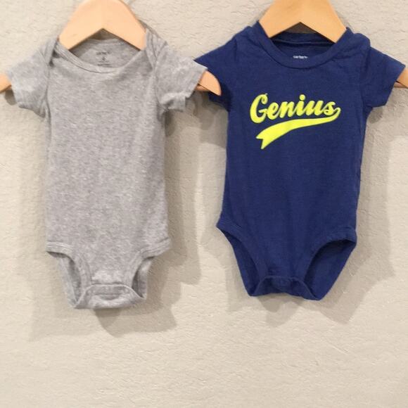 Carter’s Baby Boy Sz 6M Bodysuit Set Genius‎ and Gray 100% Cotton - Picture 1 of 16